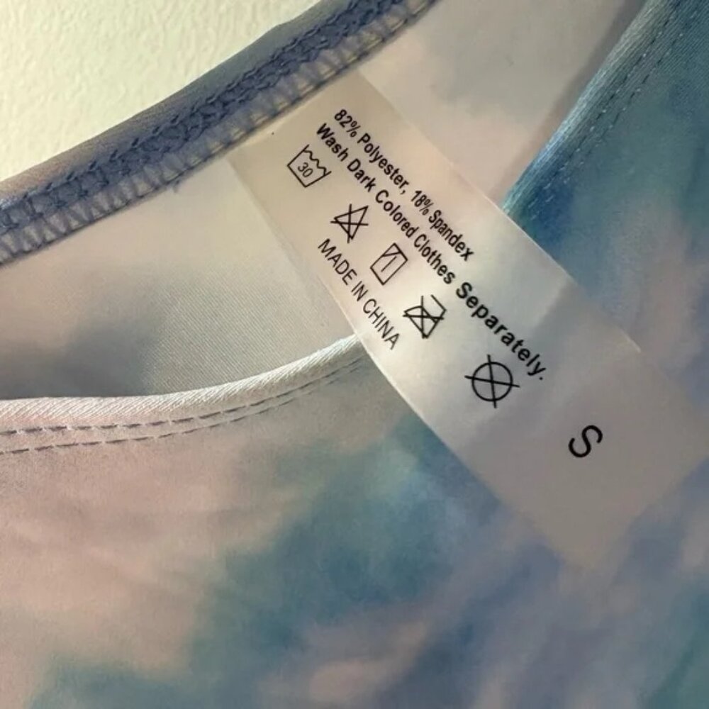 Blue Tie-Dye Sky Cloud Pattern Bikini Set With Me… - image 5